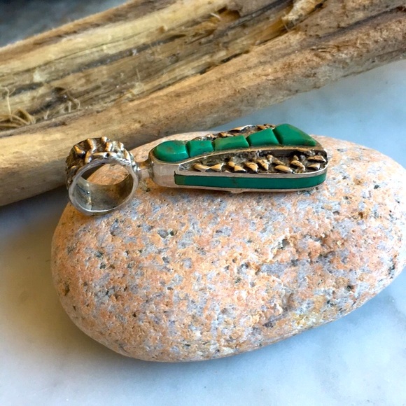 Vintage Zuni Turquoise Reversible Pendant Dishta - Picture 7 of 12